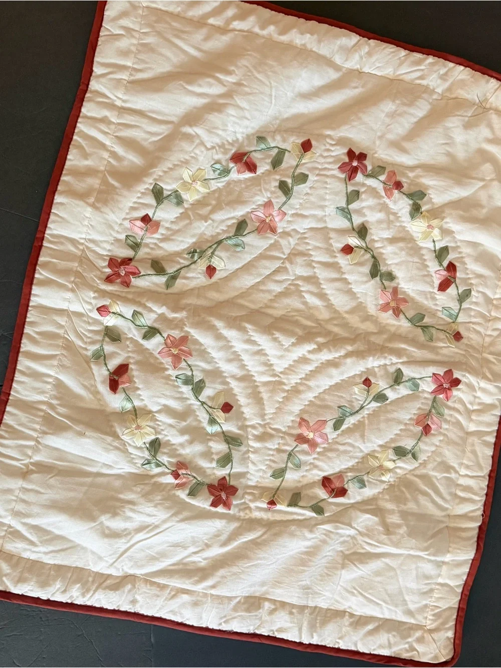 New American Traditions Cream Quilted Abigail Ribbon Pillow Sham 20x26” Country